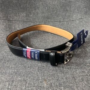 CHAPS Boys Custom Fit Track Lock System Black Leather Belt with Silver Buckle